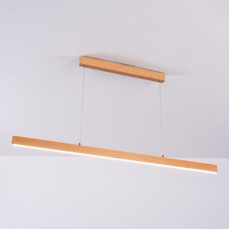 Smarte minimalistische Pendelleuchte Ami mit WLAN und integrierten LEDs - Holzoptik