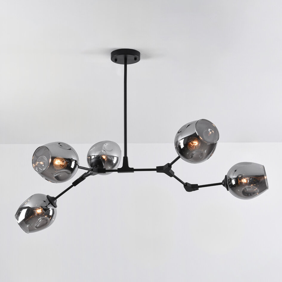 Design-Hängeleuchte 5-flammig Schwarz mit Rauchglas - Thalia