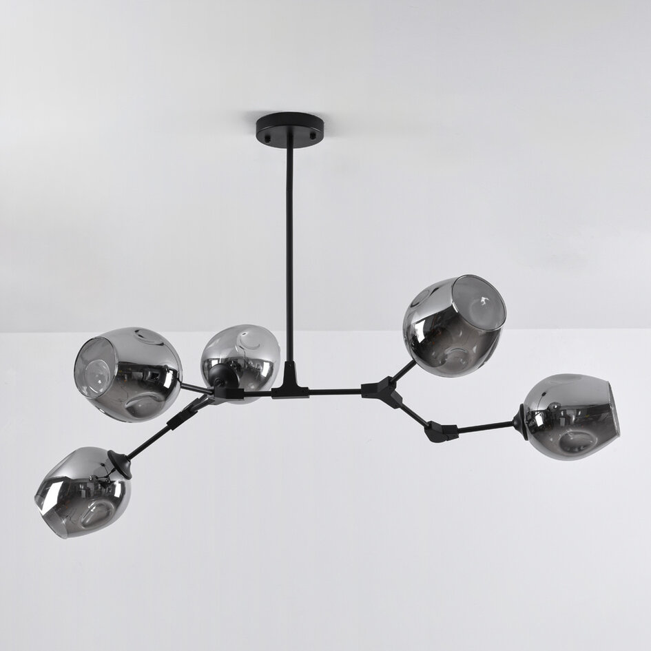 Design-Hängeleuchte 5-flammig Schwarz mit Rauchglas - Thalia