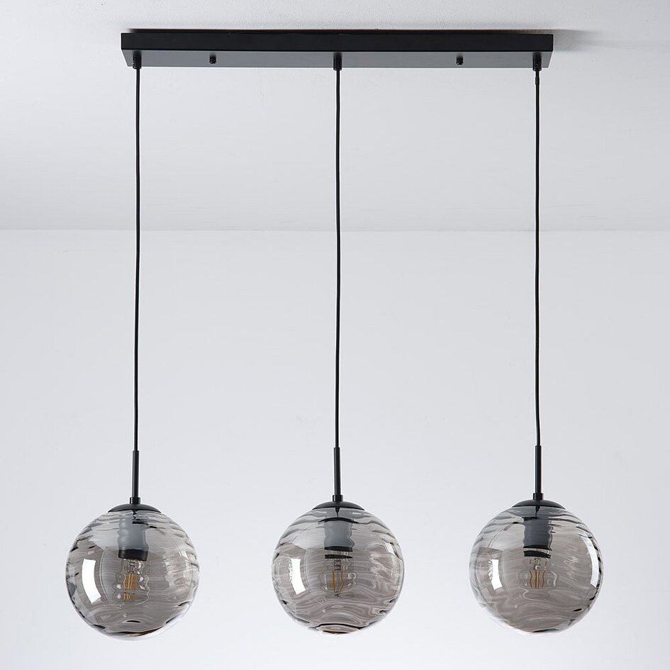Moderne Pendelleuchte schwarz mit 3D gewelltem Rauchglas, 3-flammig - Carice