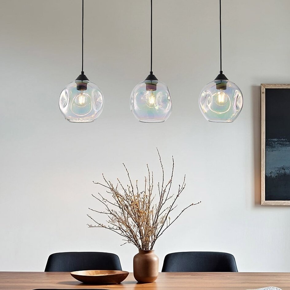 Moderne Pendelleuchte Fayen schwarz mit Perlmuttglas, 3-flammig
