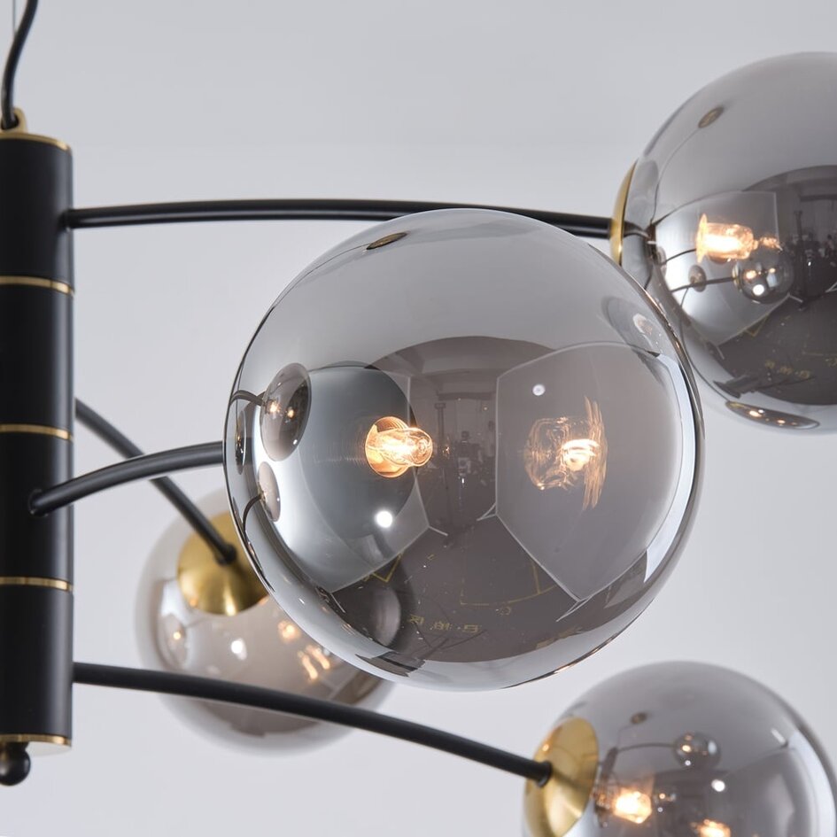 Pendelleuchte Torino mit Rauchglas, 8-flammig - schwarz