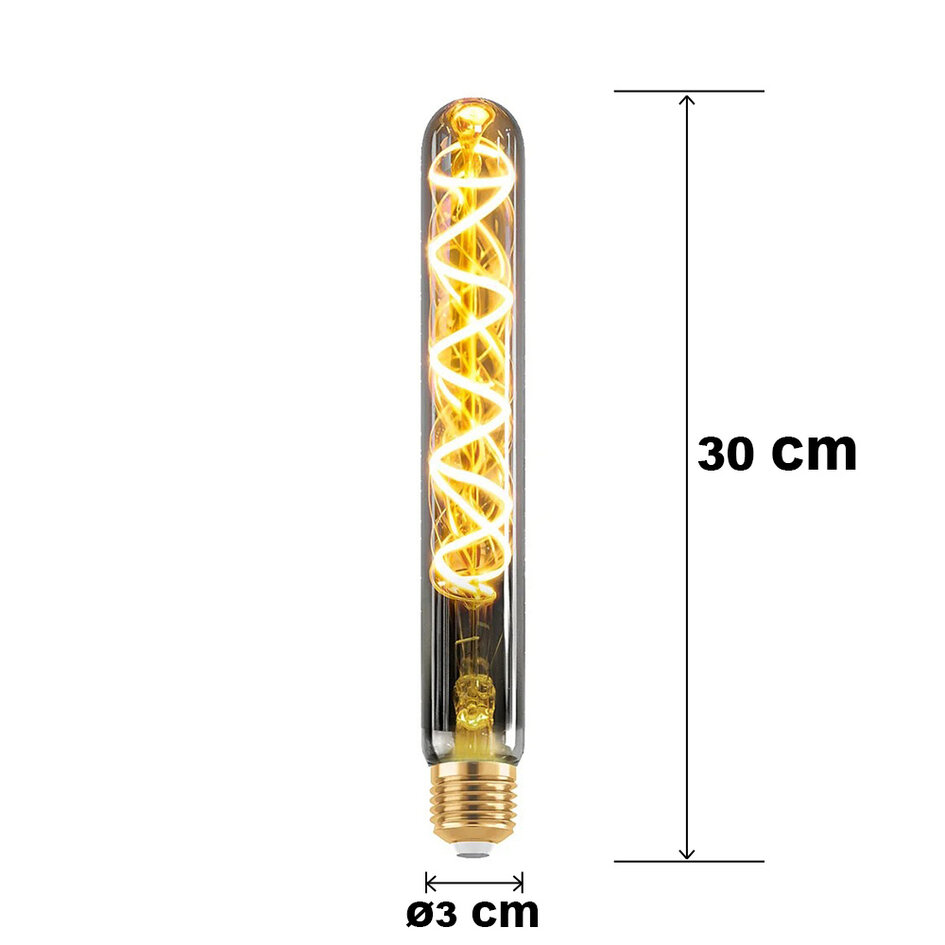 E27 dimmbare Röhrenlampe Rauchglas mit Spirale 30 cm, 4W, 1700K