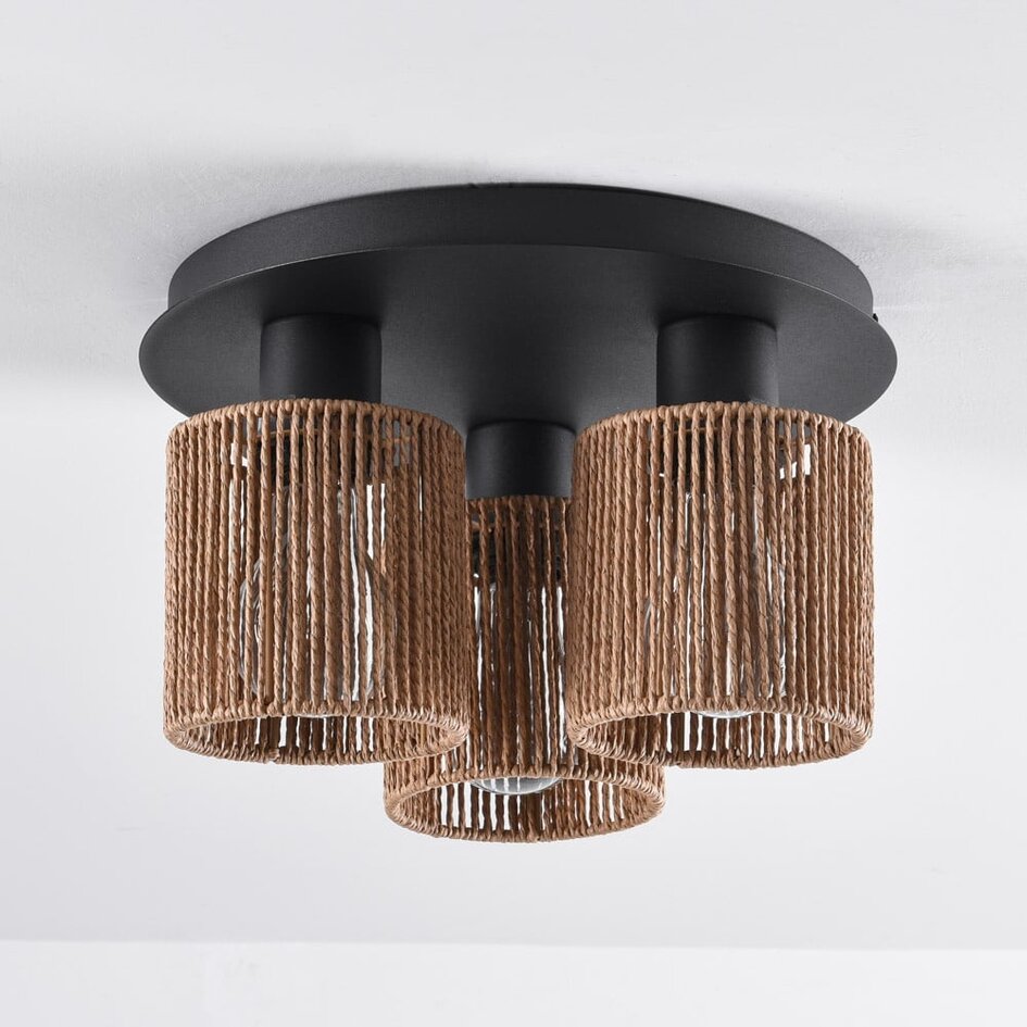 3-flammige Boho Deckenleuchte mit geflochtenem Seil - Canna