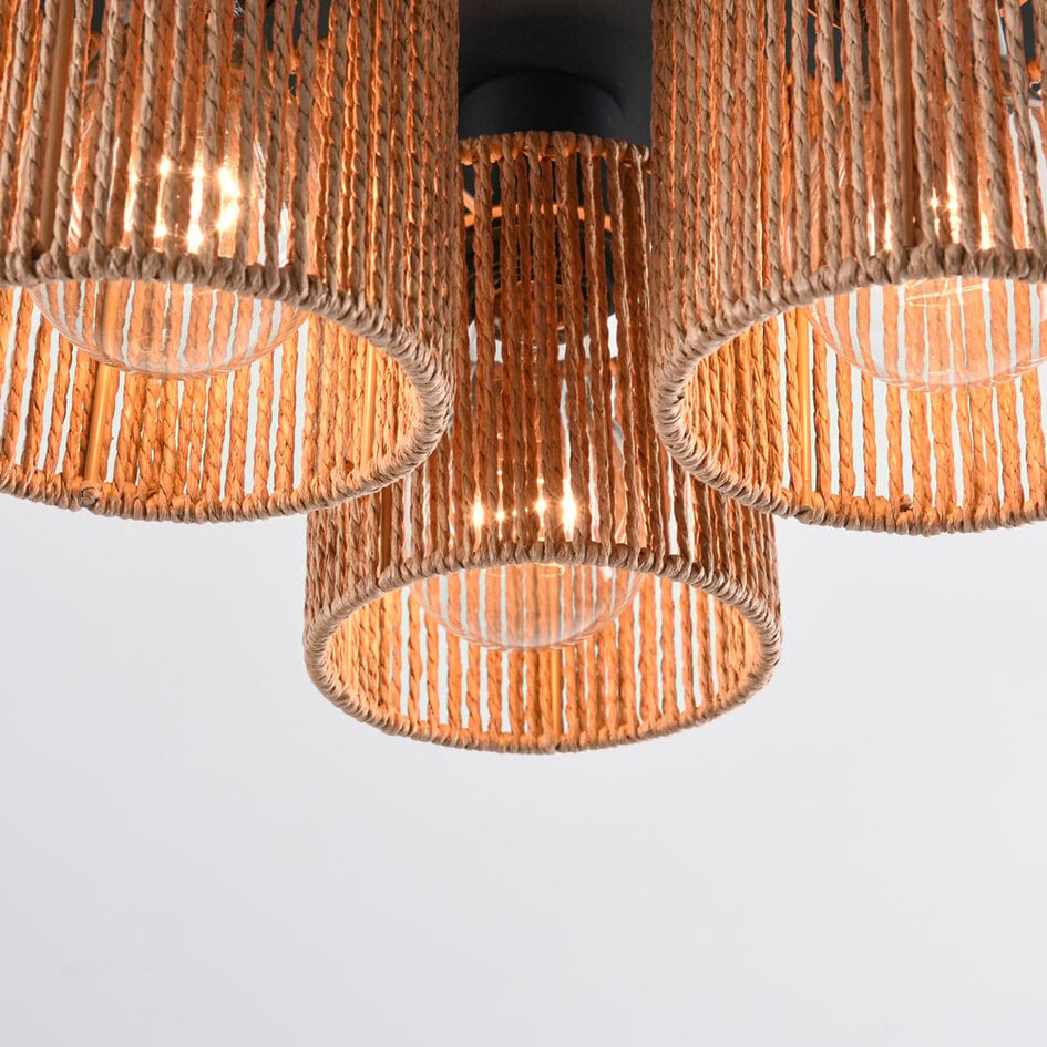 3-flammige Boho Deckenleuchte mit geflochtenem Seil - Canna