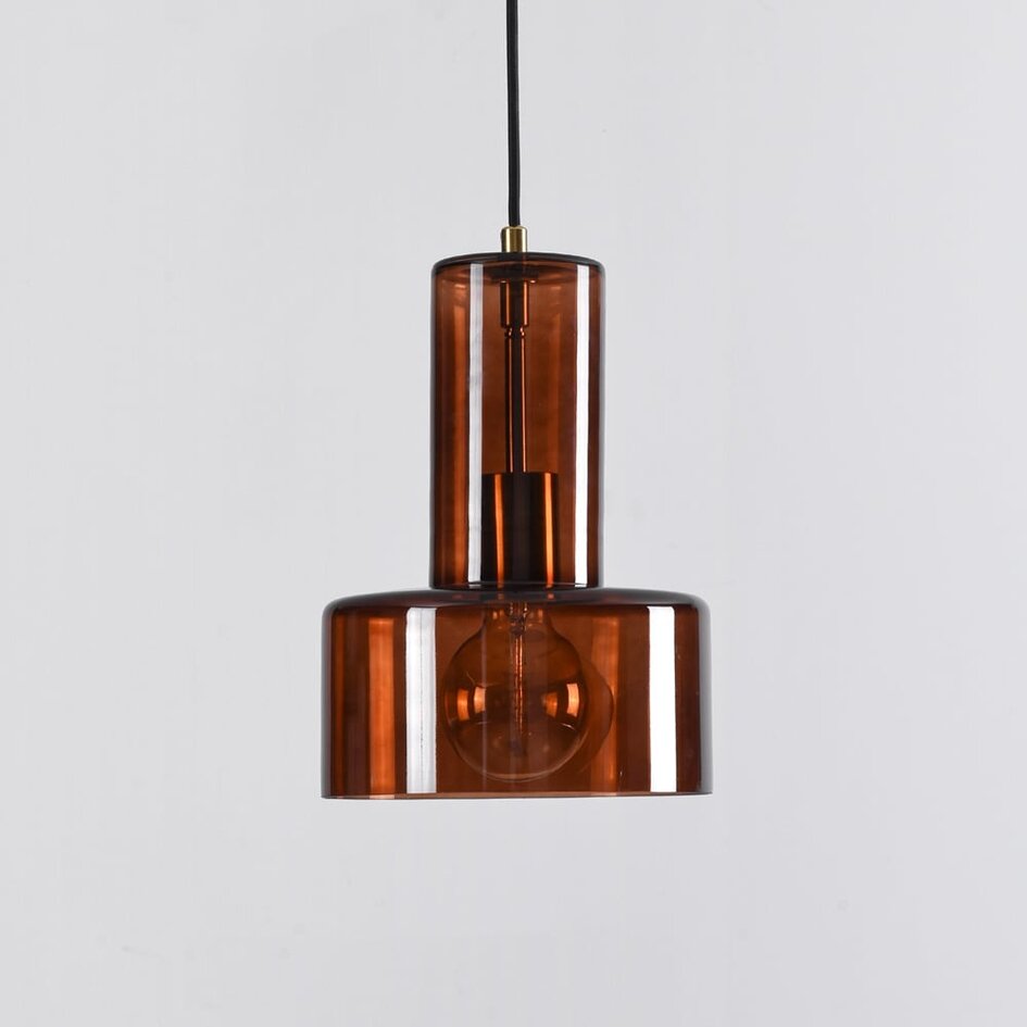 Hängeleuchte Rurka gold mit braunem Glas