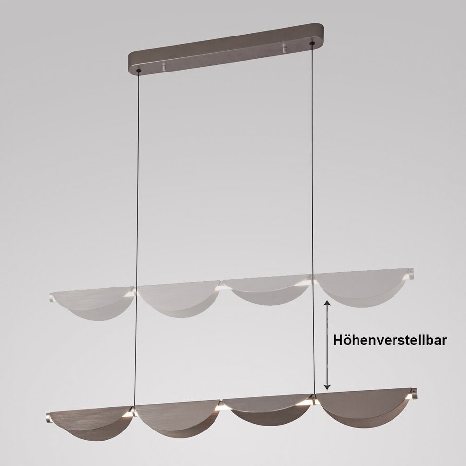 Verstellbare Design-Pendelleuchte mit 3-stufig dimmbaren LEDs, gebürstetes Grau - Mirai