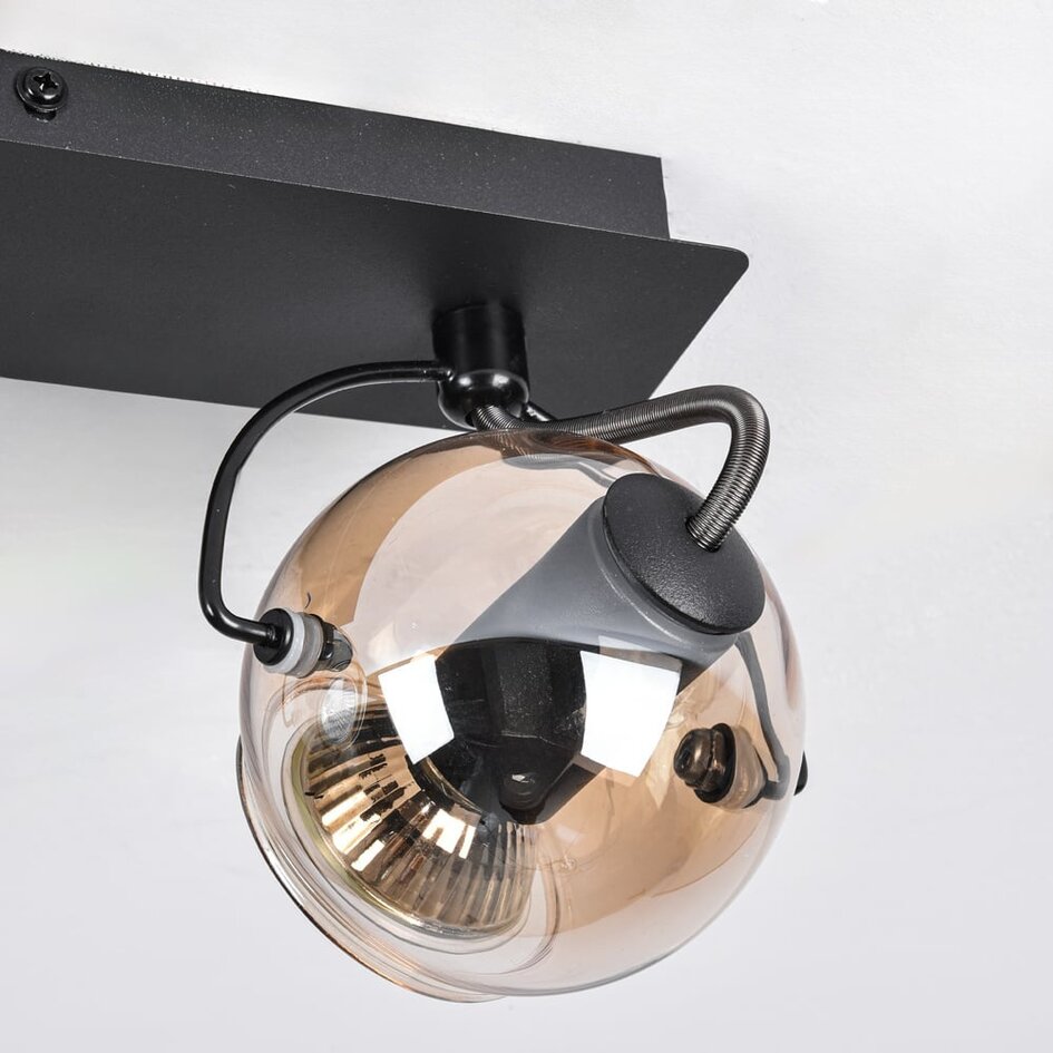 Moderne Deckenleuchte mit amber Glas und 2 Spots, schwarz - Jari