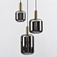 Schwarze Design-Pendelleuchte Pendu mit Gold- und Rauchglas, 3-flammig