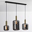 3-flammige schwarz-goldene Pendelleuchte Tectos mit Rauchglas