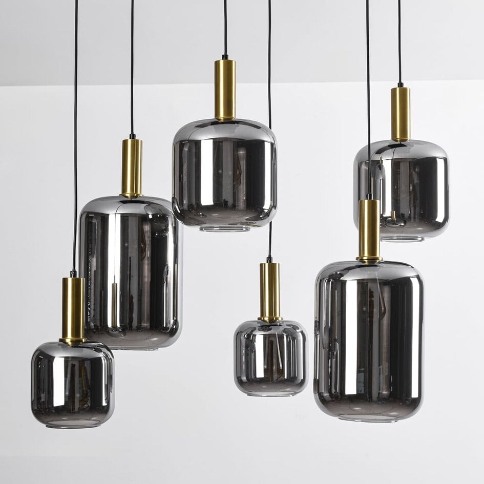 Moderne Pendelleuchte schwarz und gold mit Rauchglas, 6-flammig - Sei