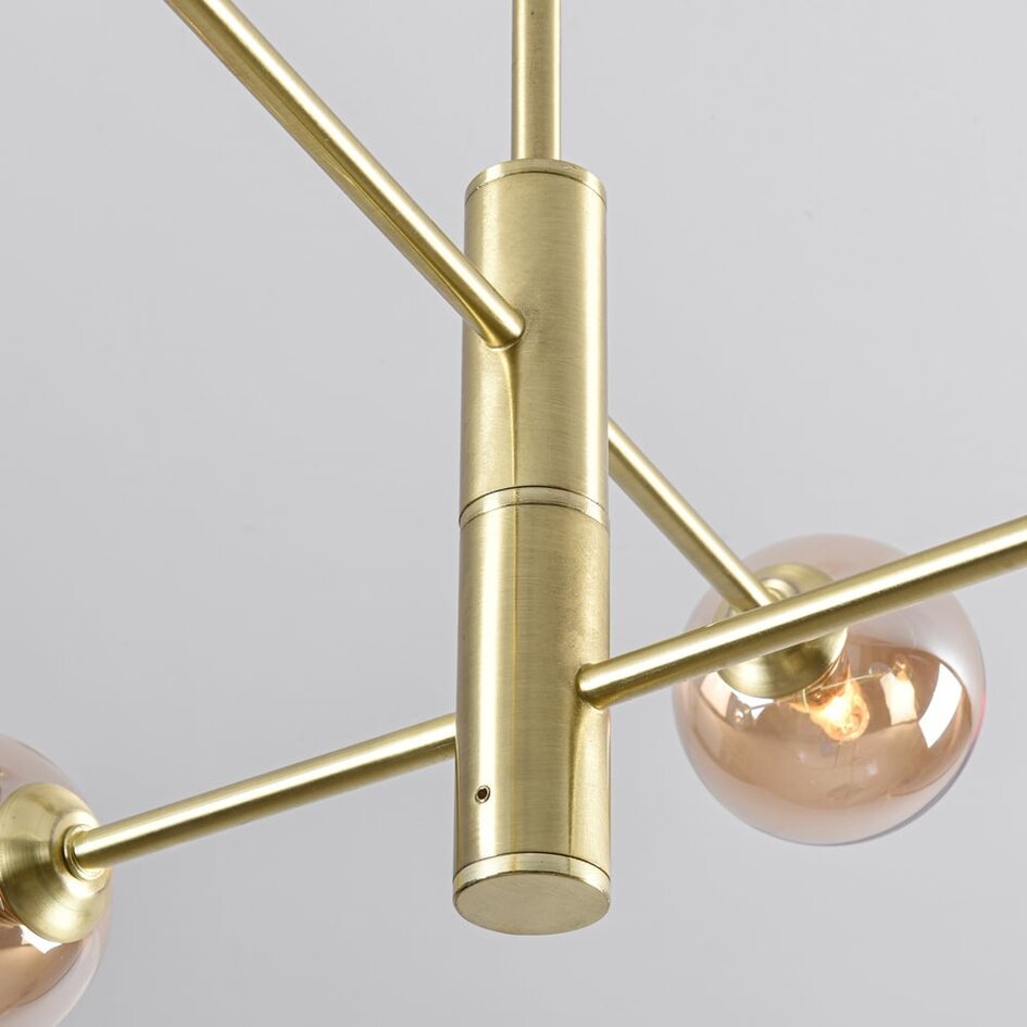 Goldene Deckenleuchte Stiri 4-flammig mit amber Glas