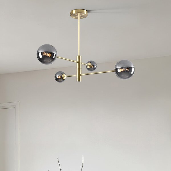 Deckenleuchte Stiri 4-flammig gold mit Rauchglas