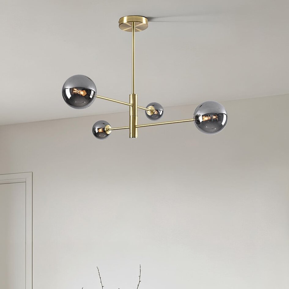Deckenleuchte Stiri 4-flammig gold mit Rauchglas