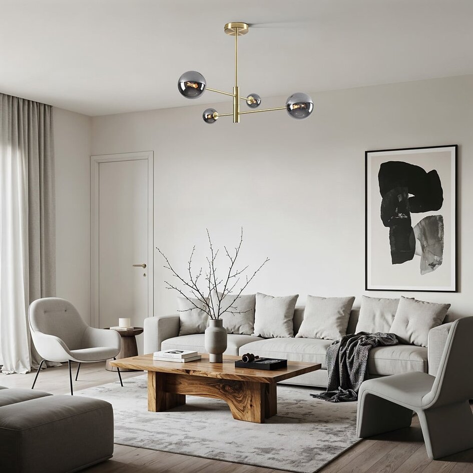 Deckenleuchte Stiri 4-flammig gold mit Rauchglas