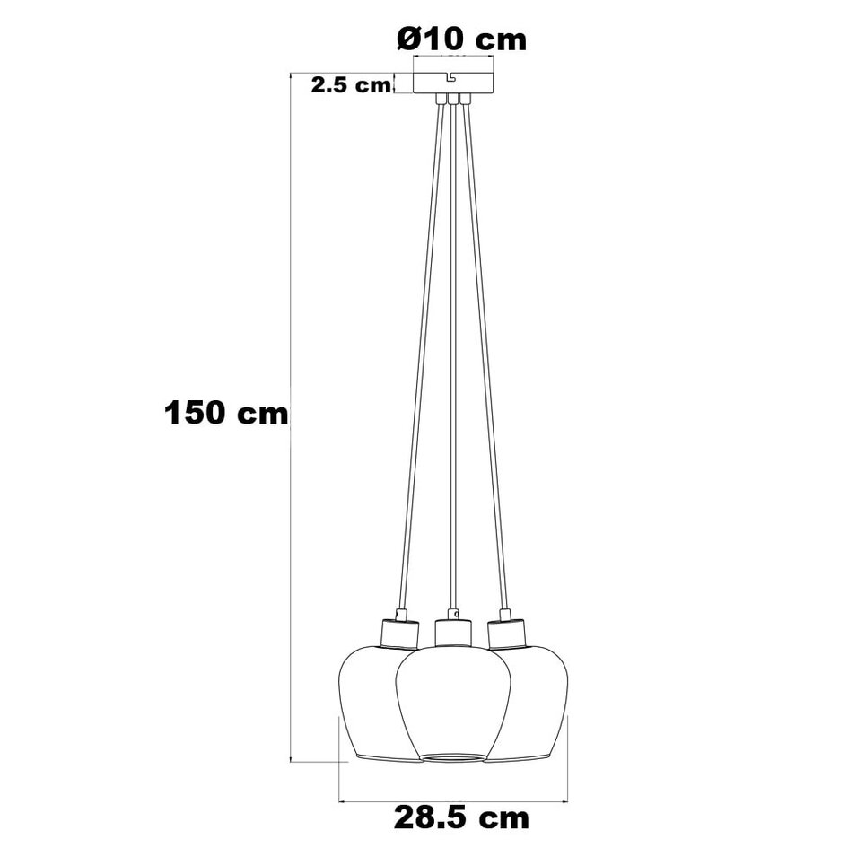 Design schwarze Pendelleuchte Ventura mit Rauchglas, 3-flammig