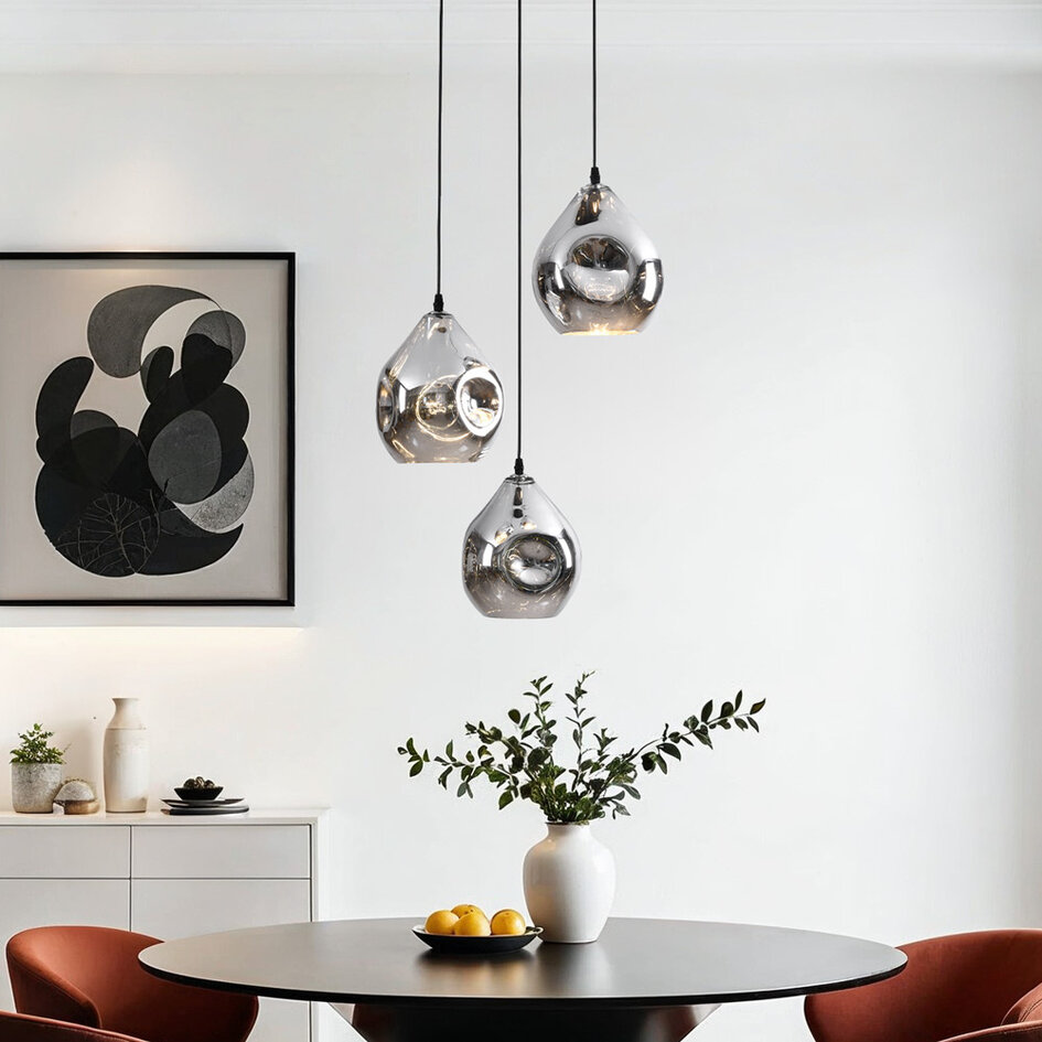 Design-Hängeleuchte Frank mit rauchgrauem Glas, 3-flammig
