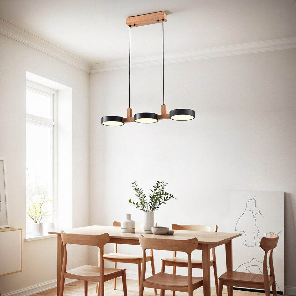 Design-Hängelampe mit integrierten LEDs schwarz mit Holz - Aristo