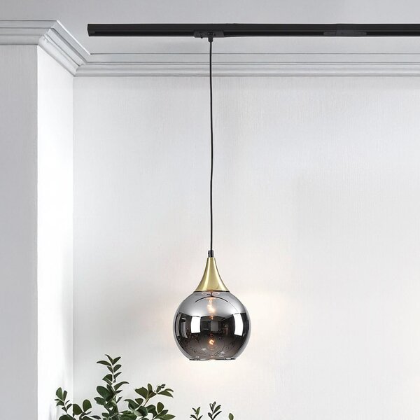 1-Phasen-Pendelleuchte Nya gold mit Rauchglas und Spiegeleffekt - rund