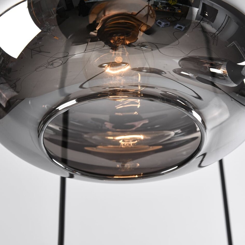 Schwarze Pendelleuchte Loua mit Rauchglas, 5-flammig