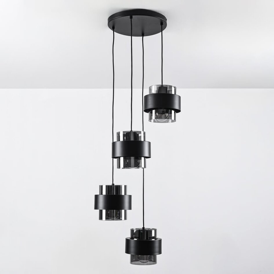 Moderne Pendelleuchte schwarz mit Rauchglas, 4-flammig - Fynna