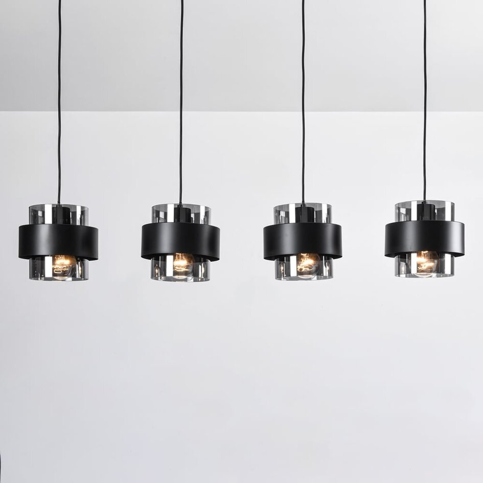 Pendelleuchte Faey schwarz mit Rauchglas, 4-flammig