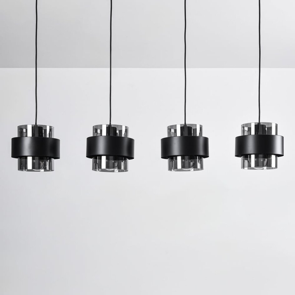 Pendelleuchte Faey schwarz mit Rauchglas, 4-flammig