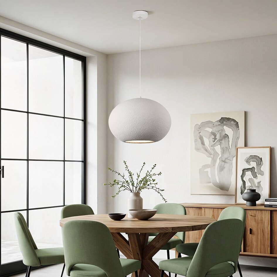 Moderne Wabi Sabi Pendelleuchte mit Steineffekt Sora Ø47 cm - weiß