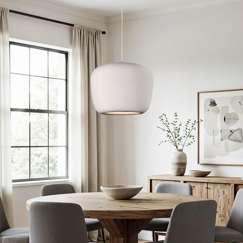 Wabi Sabi Pendelleuchte Kumo Ø40 cm mit Steineffekt - weiß