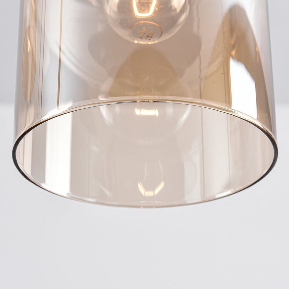 Schwarze Pendelleuchte Palaio mit amber Glas, 6-flammig