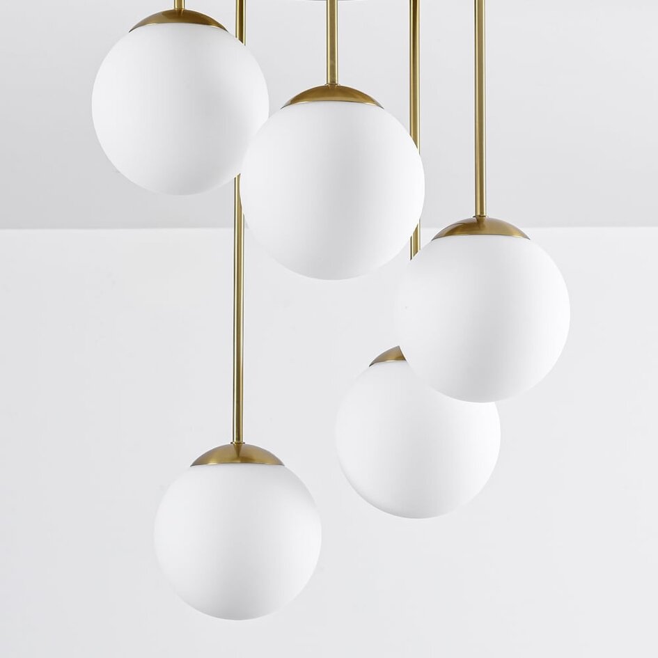 Runde Deckenleuchte Gold mit Milchglas, 5-flammig - Carat