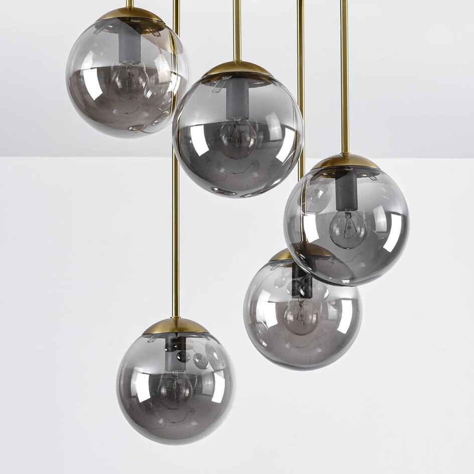 Runde Deckenleuchte Gold mit Rauchglas, 5-flammig - Carat