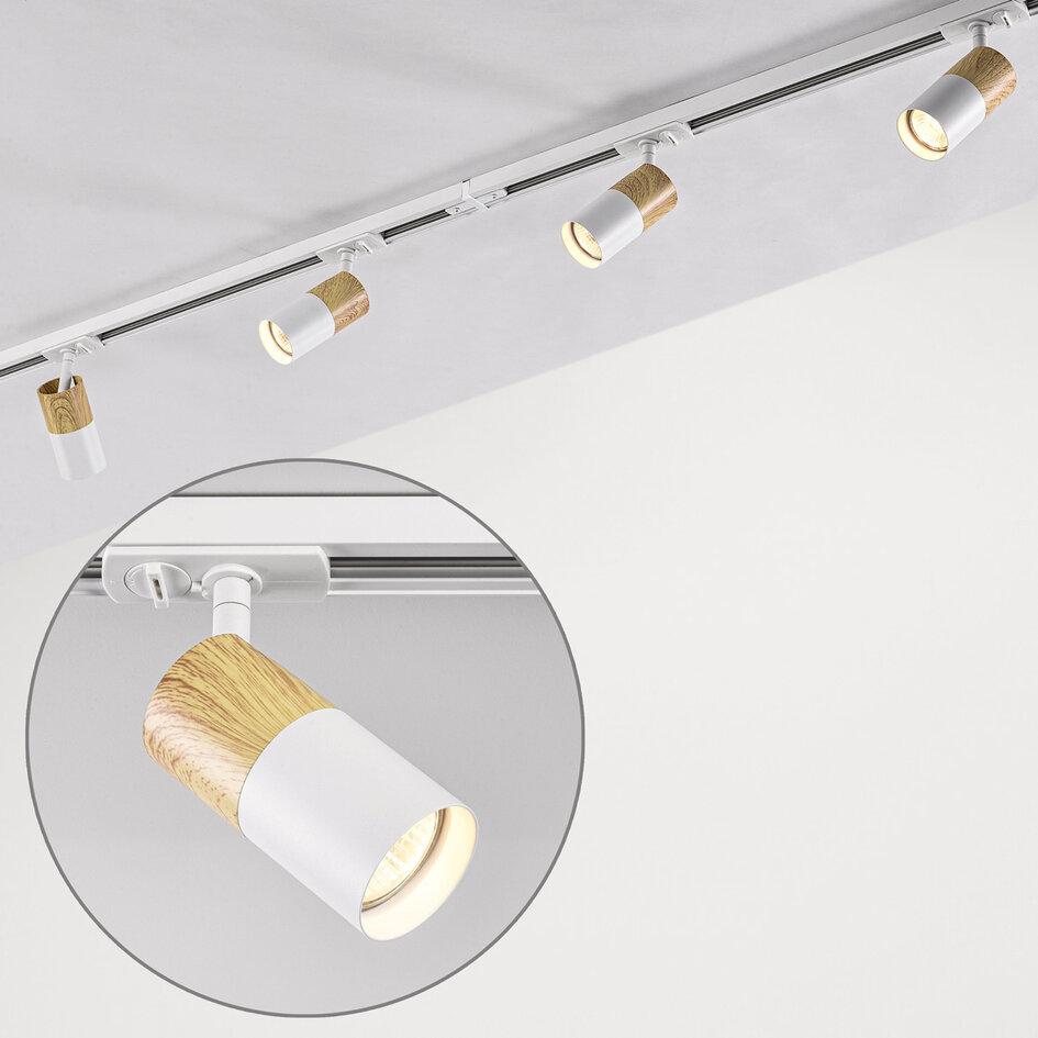 1-phasiges Schienensystem 1,5 Meter weiß in Eichen-Holzoptik - Linn