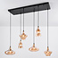 6-flammige Design-Pendelleuchte Trinidad, schwarz mit amber Glas