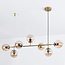 Design-Hängelampe Hepta Gold mit amber Glaskugeln