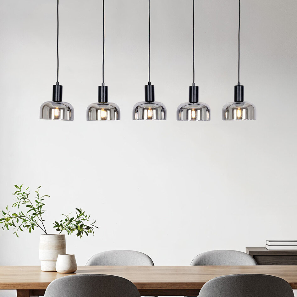 Hängelampe mit Rauchglas und Spiegeleffekt, 5-flammig - Cinza