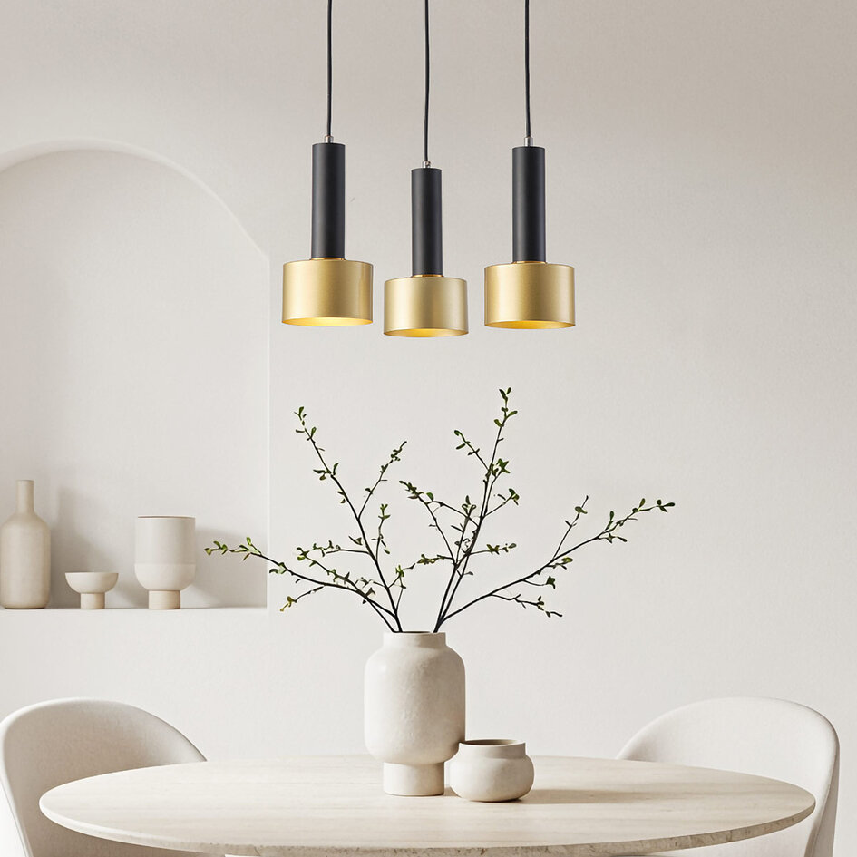 Moderne Pendelleuchte mattschwarz und gold, 3-flammig - Chantal