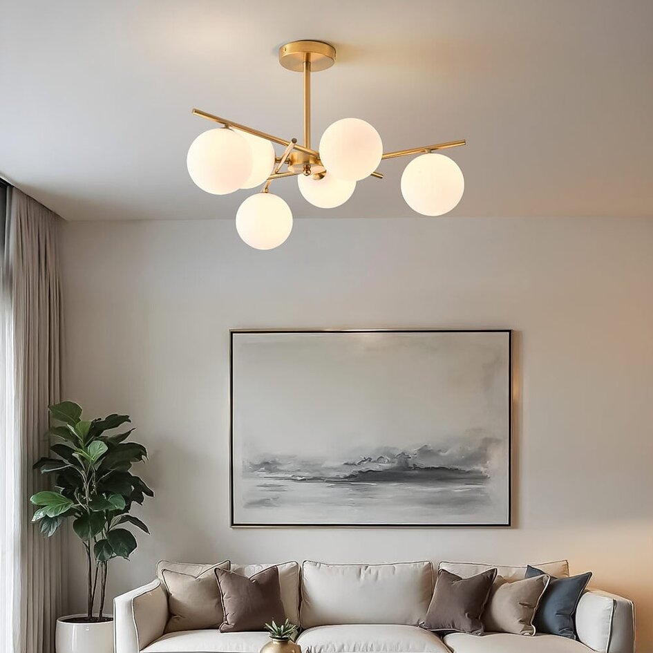 Deckenleuchte Venezia gold mit Milchglas, 6-flammig