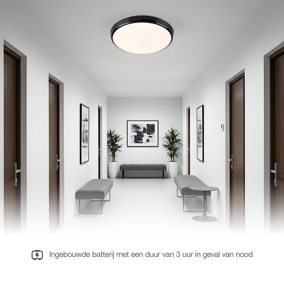 Deckenleuchte Schwarz Ø35,2 cm mit Notfunktion – CCT-Schalter 3000K/4000K/6000K