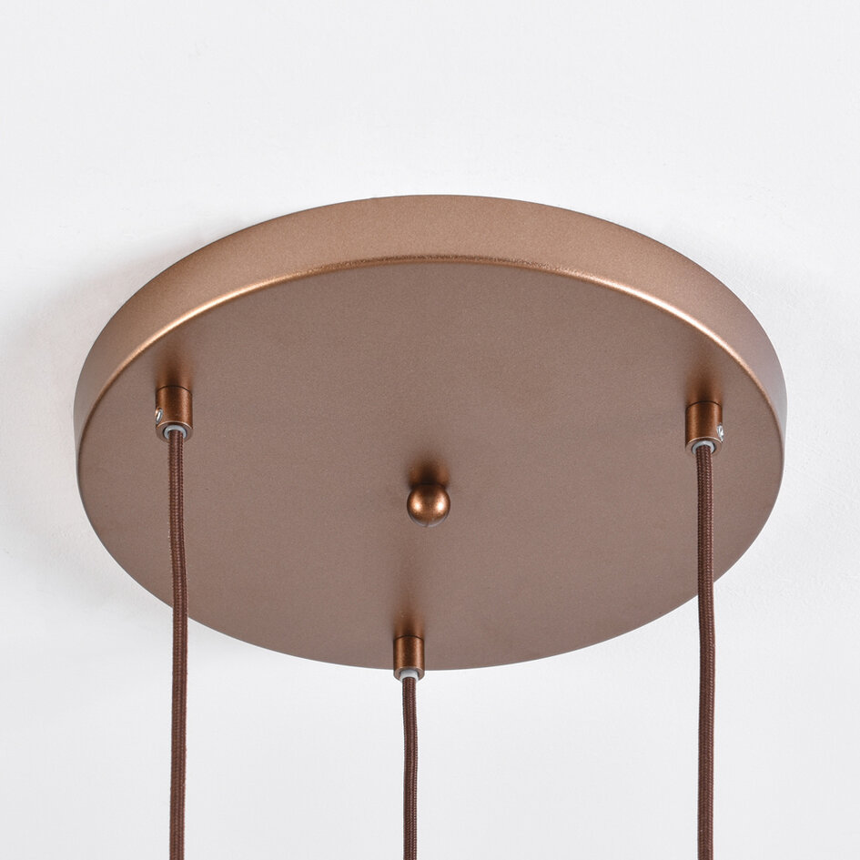 3-flammige Design-Pendelleuchte bronze mit amber Glas - Latte