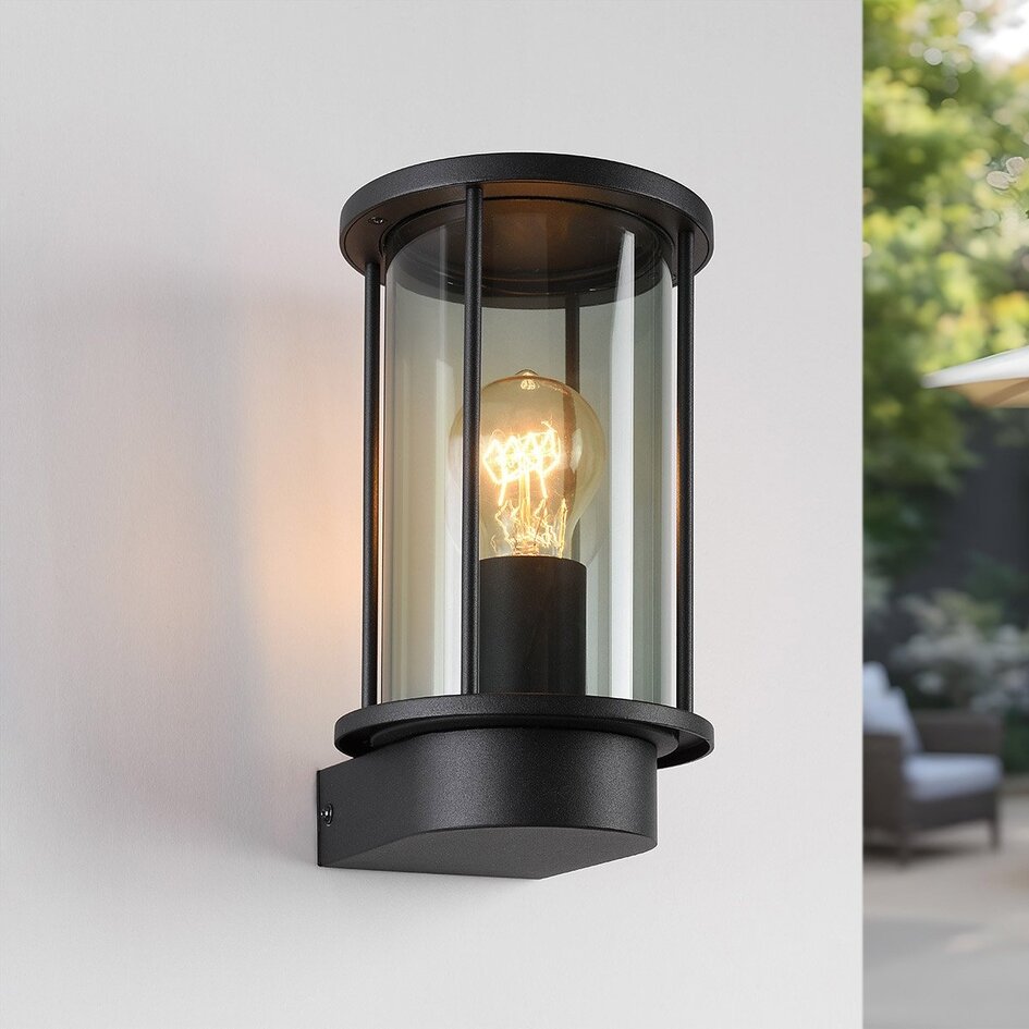 Außenwandleuchte mit Rauchglas, Peije - Schwarz