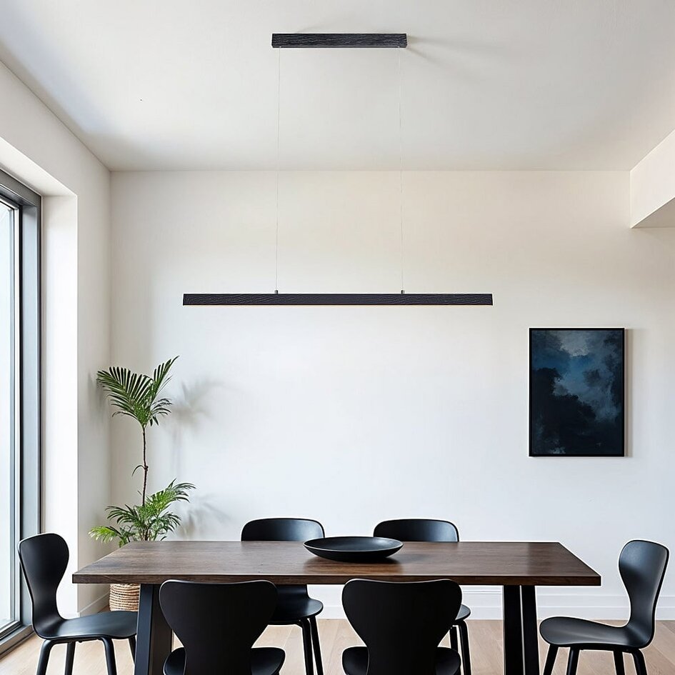 Minimalistische schwarze Pendelleuchte Andre mit Holzmuster - 3-stufig dimmbar