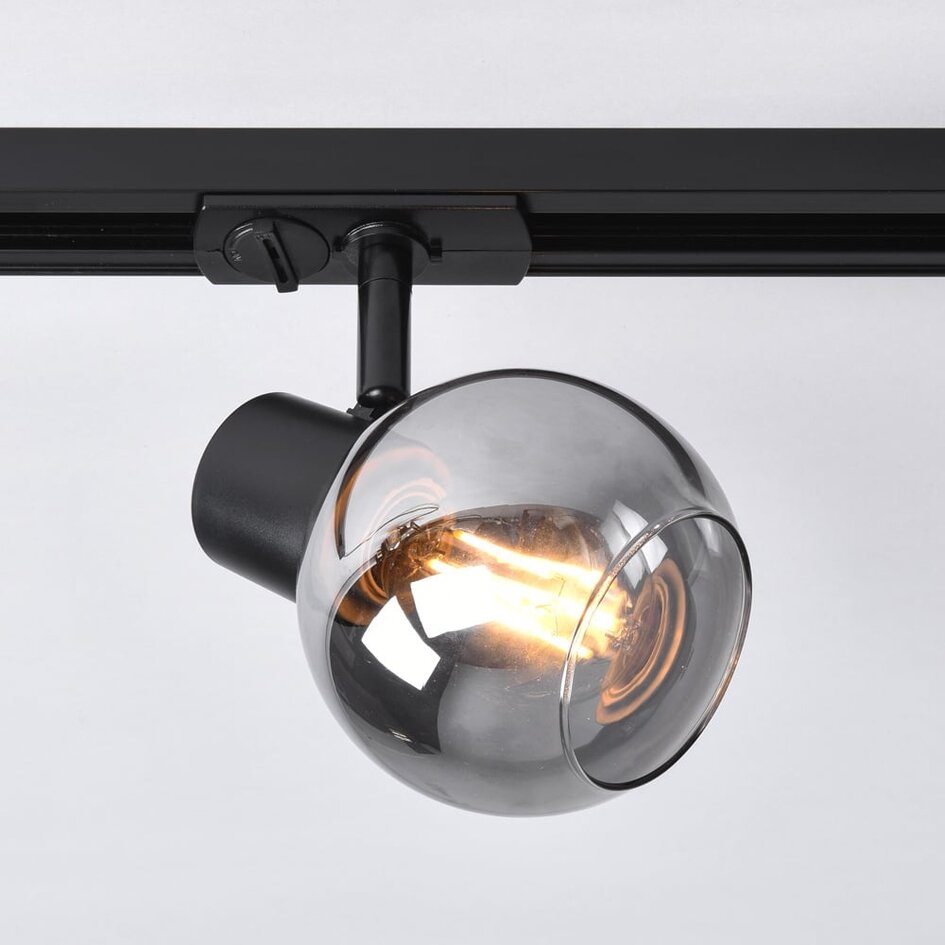 Modernes 1-Phasiges Schienensystem von 3 Metern mit Melle Rauchglas-Spot- Deckenleuchte