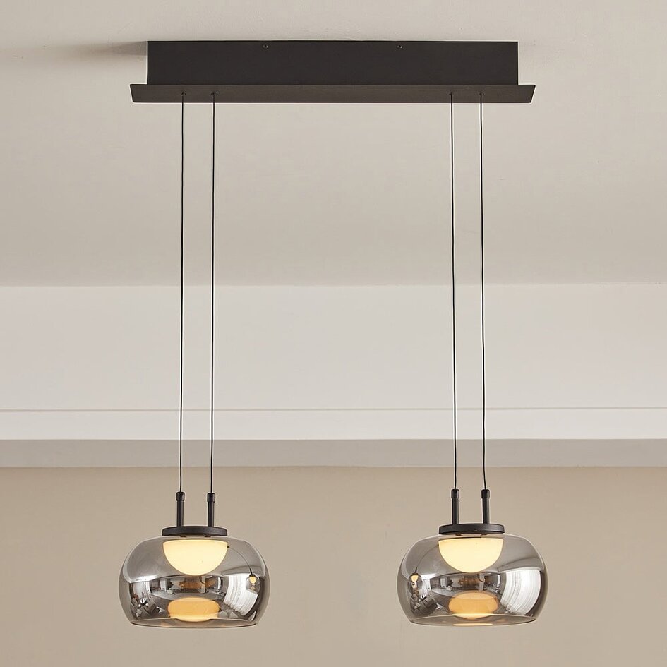 Schwarze Pendelleuchte Katla mit Rauchglas und 3-stufiger Dimmung