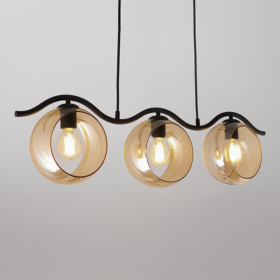 Moderne Pendelleuchte mit rundem amber Glas, 3-flammig - Curvatura