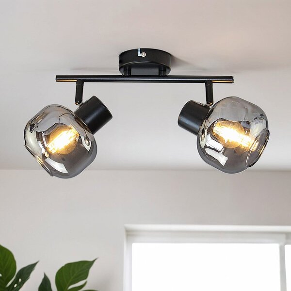 Moderne Deckenleuchte schwarz mit Rauchglas und Spiegeleffekt, 2-flammig - Jenthe