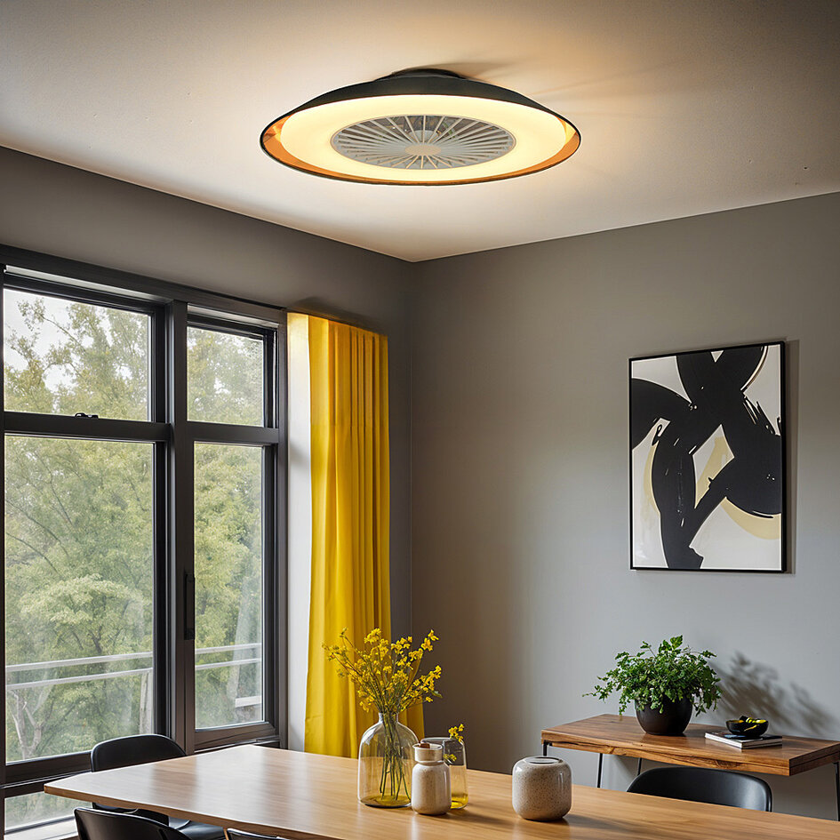 Deckenventilator Cakir mit Sterneffekt und einstellbarer Farbtemperatur - Schwarzer Stoffschirm