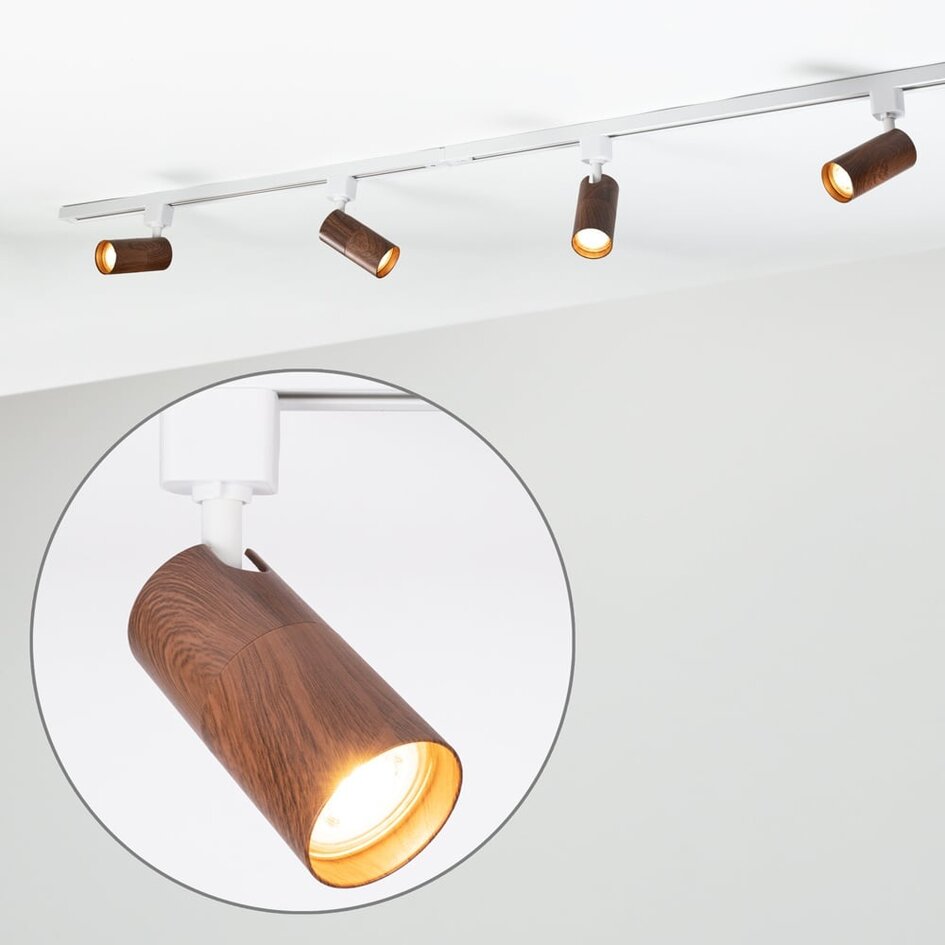 Schienensystem 1-phasig 1,5 Meter Weiß in Walnuss-Holzoptik - Loek