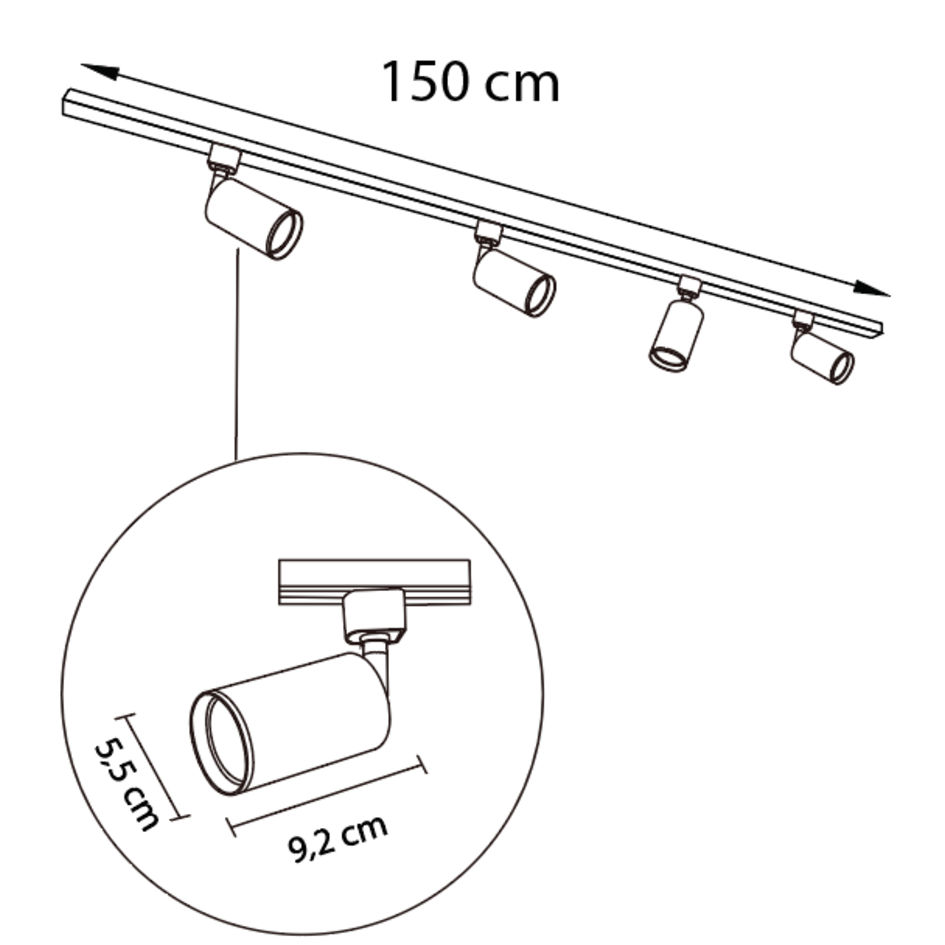 Modernes 1-Phasen-Schienensystem 1,5 Meter mit Jill-Strahlern - weiß