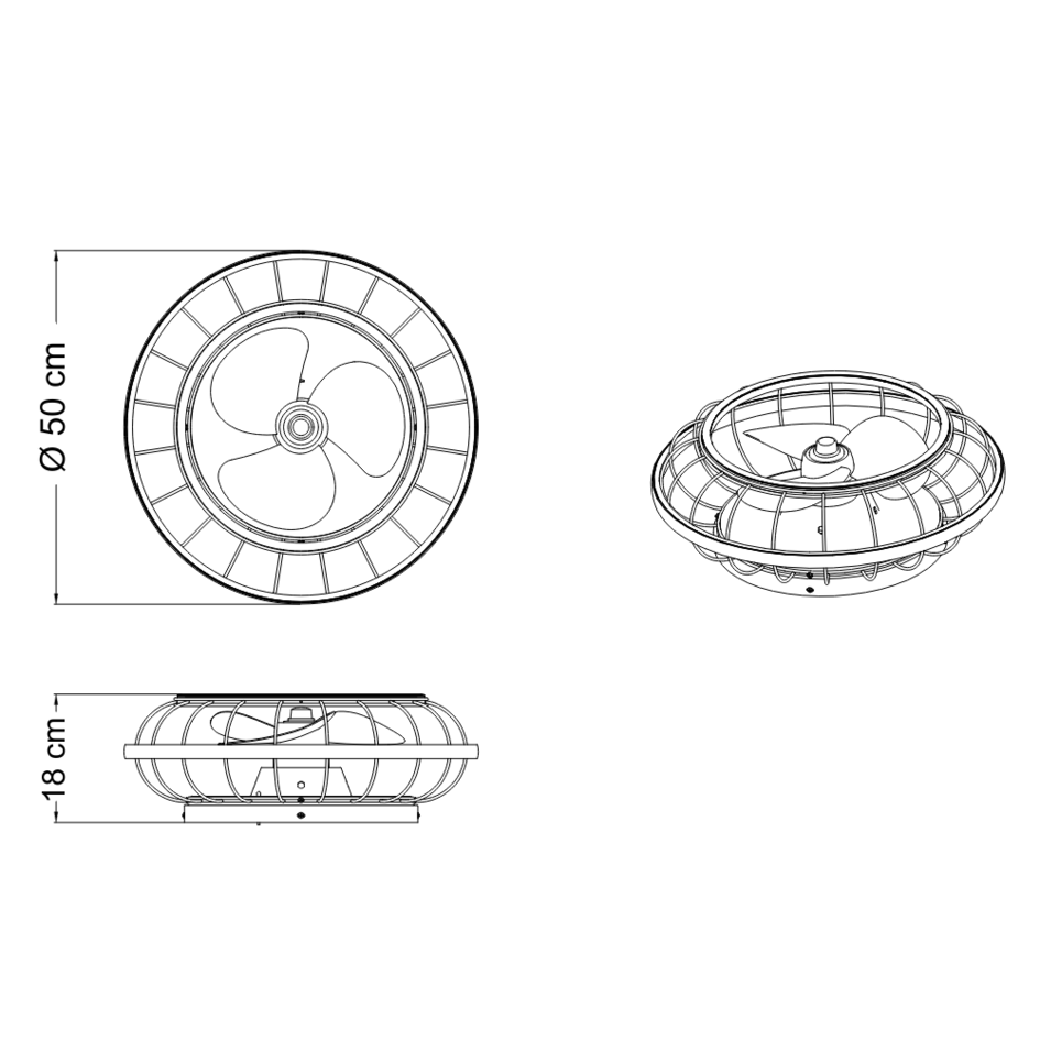 Schwarzer Deckenventilator Lilu mit integrierten LEDs